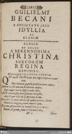 Guilielmi Becani E Societate Jesu Idylla Et Eligiae