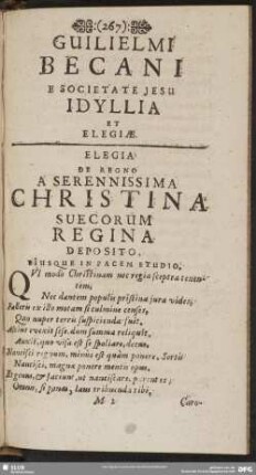 Guilielmi Becani E Societate Jesu Idylla Et Eligiae