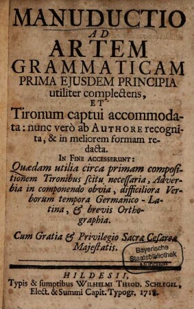 Manuductio ad artem grammaticam prima eiusdem principia complectens
