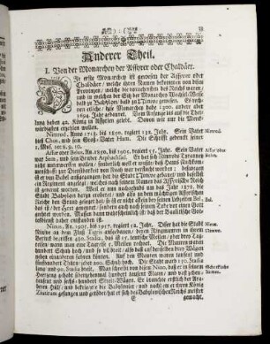 I. Von der Monarchey der Assyrer oder Chaldäer.