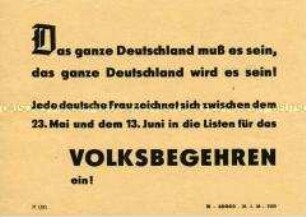 Handzettel mit einem Aufruf zum Volksbegehren 1948