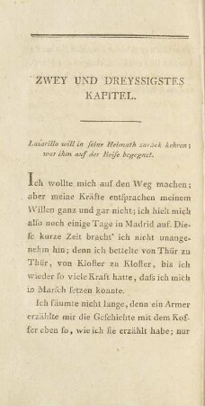 Zwey und Dreyssigstes Kapitel. Lazarillo will in seine Heimath zurück kehren; ...