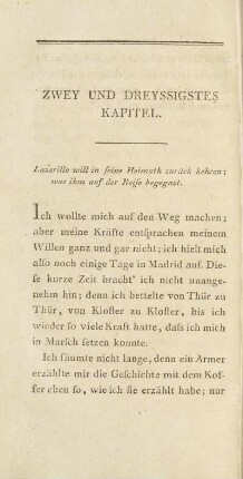 Zwey und Dreyssigstes Kapitel. Lazarillo will in seine Heimath zurück kehren; ...