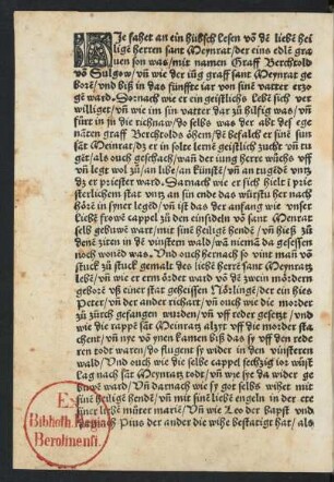 Hie fahet an ein hübsch lesen von dem lieben heiligen herren sant Meynrat ...