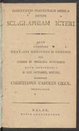 Dissertatio Inauguralis Medica Sistens Sciagraphiam Icteri