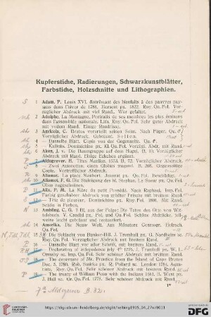 Kupferstiche, Radierungen, Schwarzkunstblätter, Farbstiche, Holzschnitte und Lithographien (Nr. 1-2232)