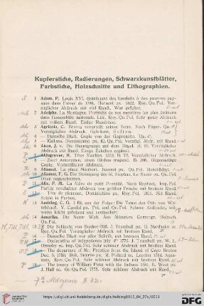Kupferstiche, Radierungen, Schwarzkunstblätter, Farbstiche, Holzschnitte und Lithographien (Nr. 1-2232)