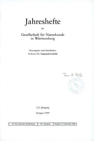 Bd. 155, 1999: Jahreshefte der Gesellschaft für Naturkunde in Württemberg