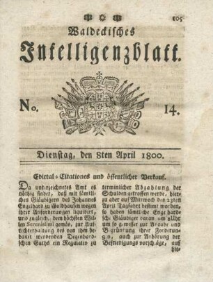 No. 14, Dienstag, den 8ten April 1800