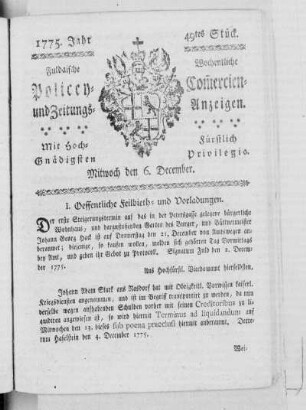 49tes Stück, Ausgabe vom 6. December 1775