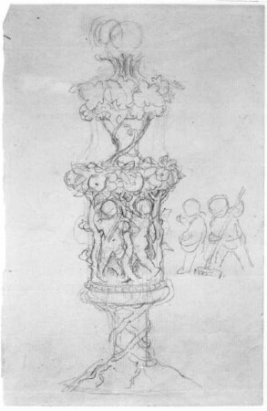 Tafelaufsatz : Rietschel, Ernst. Tafelaufsatz. Bleistift auf beigefarbenem Bütten; 18,4 x 12 cm. Zwischen 1853 und 1860. Privatbesitz. WVZ 337