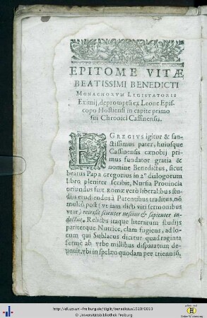 Epitome Vitae beatissimi Benedicti