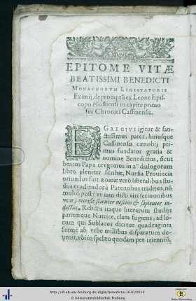Epitome Vitae beatissimi Benedicti