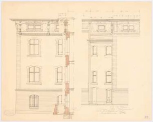 Villa Dr. Vattke, Berlin-Lichterfelde Herbarium: Herbarium: Vermaßung, Detailansichten, Mauerschnitt