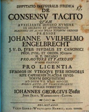 Disp. inaug. iur. de consensu tacito