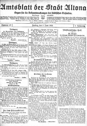 Nummer 27 : Freitag, den 3. Juni 1921
