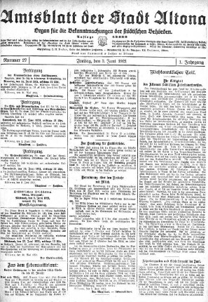 Nummer 27 : Freitag, den 3. Juni 1921