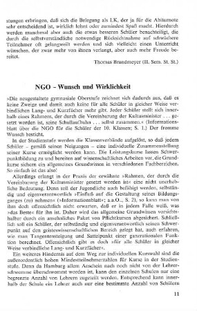 NGO - Wunsch und Wirklichkeit