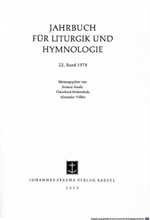 Jahrbuch für Liturgik und Hymnologie. 22, 22. 1978. - 1977