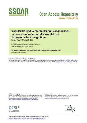 Singularität und Verschmelzung: Rosanvallons contre-démocratie und der Wandel des demokratischen Imaginären
