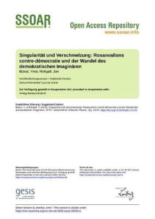 Singularität und Verschmelzung: Rosanvallons contre-démocratie und der Wandel des demokratischen Imaginären