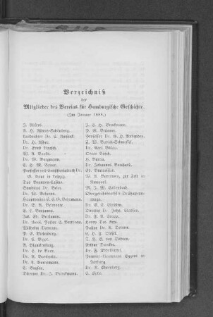 Verzeichniß der Mitglieder des Vereins für Hamburgische Geschichte. : (Im Januar 1888.)