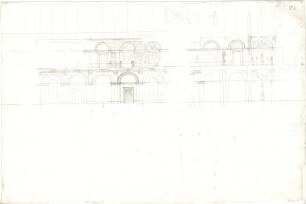 Gärtner, Friedrich von; München, Königsplatz; Staatsbibliothek und Ausstellungsgebäude, Vorprojekt - Staatsbibliothek - Lesesaal (Schnitt)