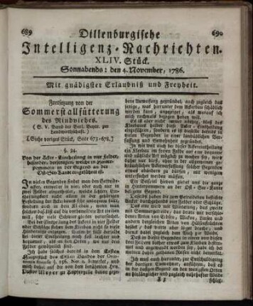 XLIV. Stück. Sonnabends: den 4. November, 1786.