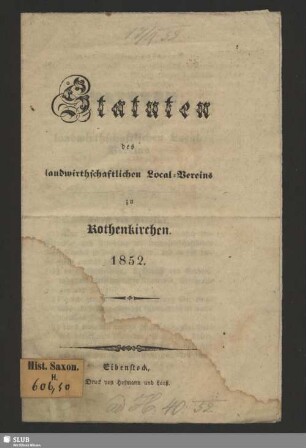 Statuten des landwirtschaftlichen Local-Vereins zu Rothenkirchen : 1852