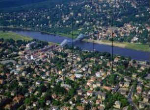 Loschwitzer Brücke (Blaues Wunder) zwischen Dresden-Blasewitz und Dresden-Loschwitz : Blickrichtung Norden