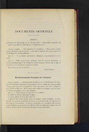 Documents Officiels.