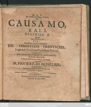 2: Ex Philosophia Prima De Causa Morali Diatribe ...