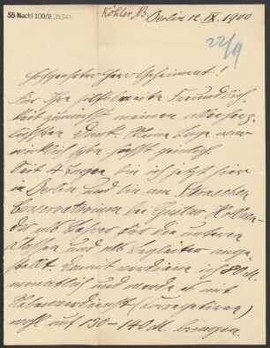 Brief an Ludwig Strecker  und B. Schott's Söhne : 12.09.1900