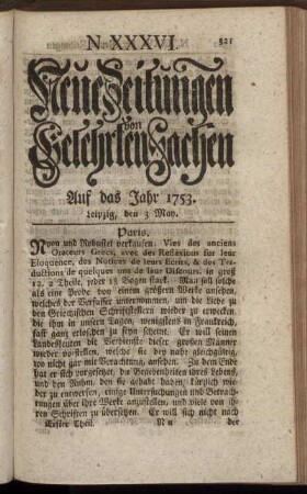 N. XXXVI. Leipzig, den 3 May. - N. XLIV. Leipzig, den 31 May.