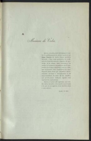 [Dedicatoría] A Mariano de Vedia, [...]