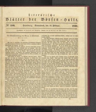 No 580. Hamburg. Sonnabend, den 12. Februar. 1831.