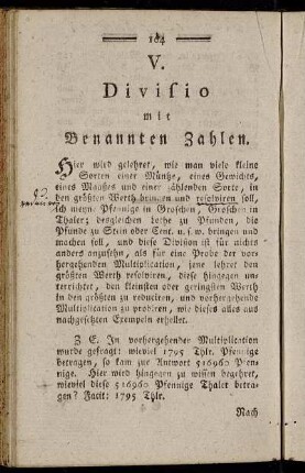 V. Divisio mit Benannten Zahlen