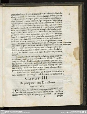 CAPUT III. De praeparatione Directorii universalis.