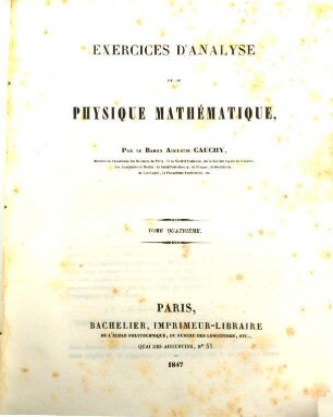 Exercices d'analyse et de physique mathématique, Tome Quatrième