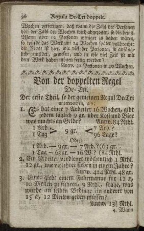 Von der doppelten Regel De Tri.
