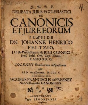 Delibata iuris ecclesiastici de canonicis et jure eorum