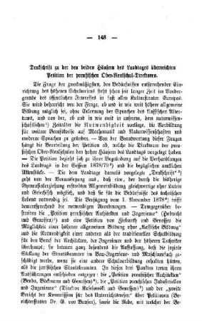 Denkschrift zu der den beiden Häusern des Landtages überreichten Petition der preußischen Ober-Realschul-Direktoren