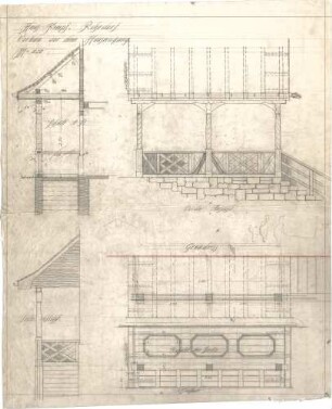 Dolmetsch, Theodor; Rohrdorf; Haus Kempf - Vorbau vor dem Hauseingang (Grundriss, Ansichten, Schnitt); Decke (Ansicht)