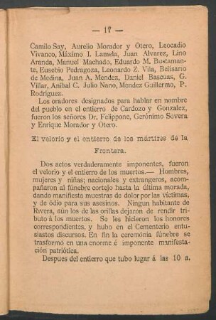 El velorio y el entierro de los mártires de la frontera