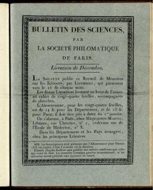 Bulletin Des Sciences, Par La Société Philomatique De Paris. Livraison de Décembre