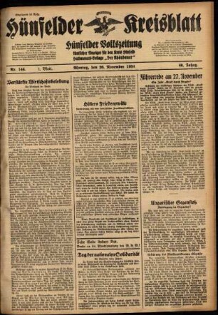 Erste Ausgabe vom Montag, den 26. November 1934.