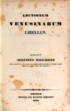 Lectionum Venusinarum libellus : (Horatius)