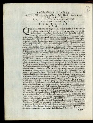 Programma Funebre. Antonius Schultingius, Joh. Fil. ...