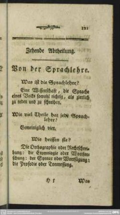 Zehende Abtheilung. Von der Sprachlehre