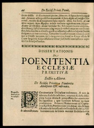 Sectio Altera. De Ecclesiae Primitivae Poenitentia Adolescente & Confirmata